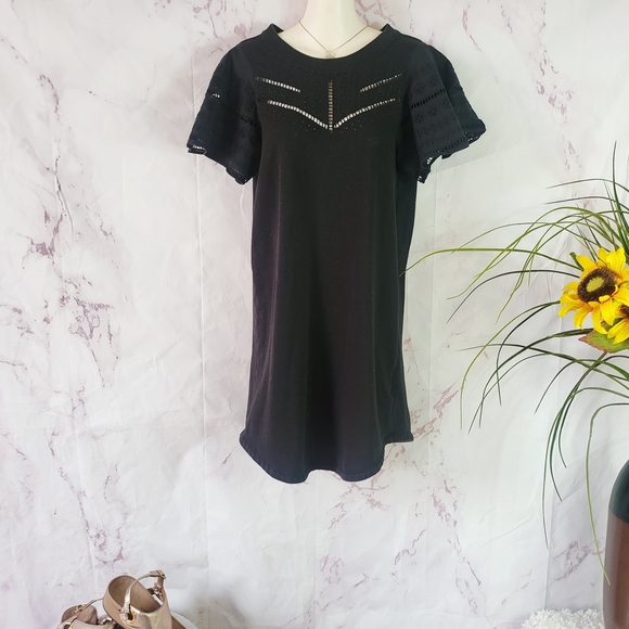 Parker Black Dress with Lace Sleeves - Picture 1 of 5